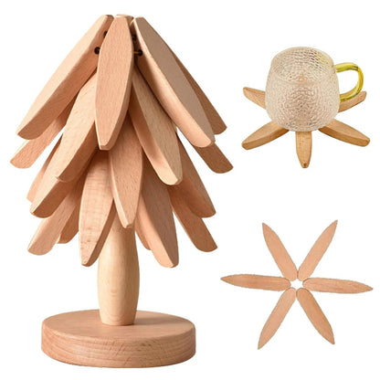 Tree Shape Wooden Trivet Set