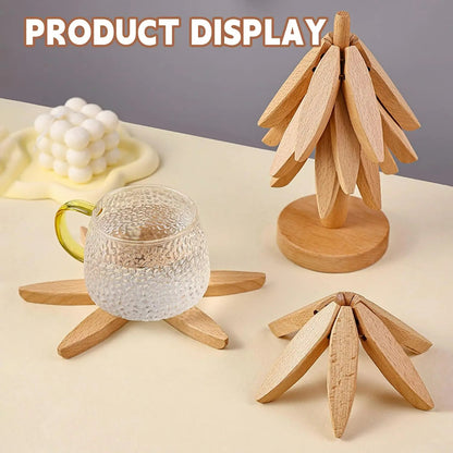 Tree Shape Wooden Trivet Set